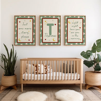 boys nursery bedtime quote prints in sage green