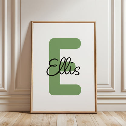 Set of 3 Boys Green Personalised Prints