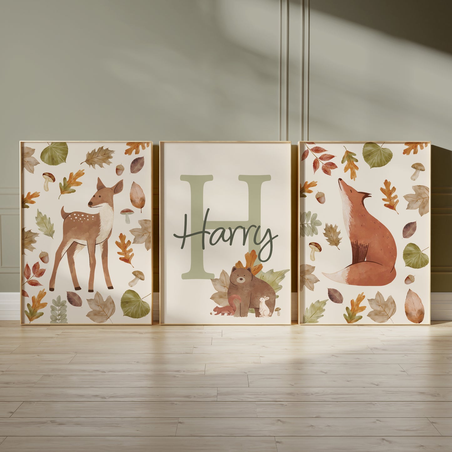 Set of 3 boys woodland prints