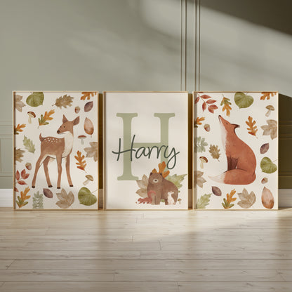 Set of 3 boys woodland prints