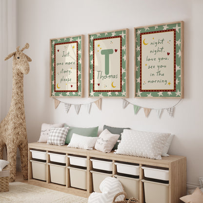 boys room bedtime quote prints in sage green and beige