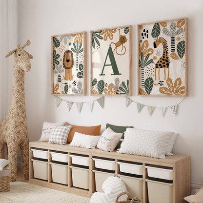 Boys room personalised safari animal pictures 