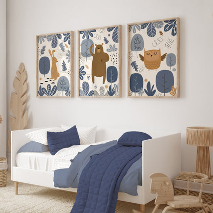 boys room woodland prints in blue