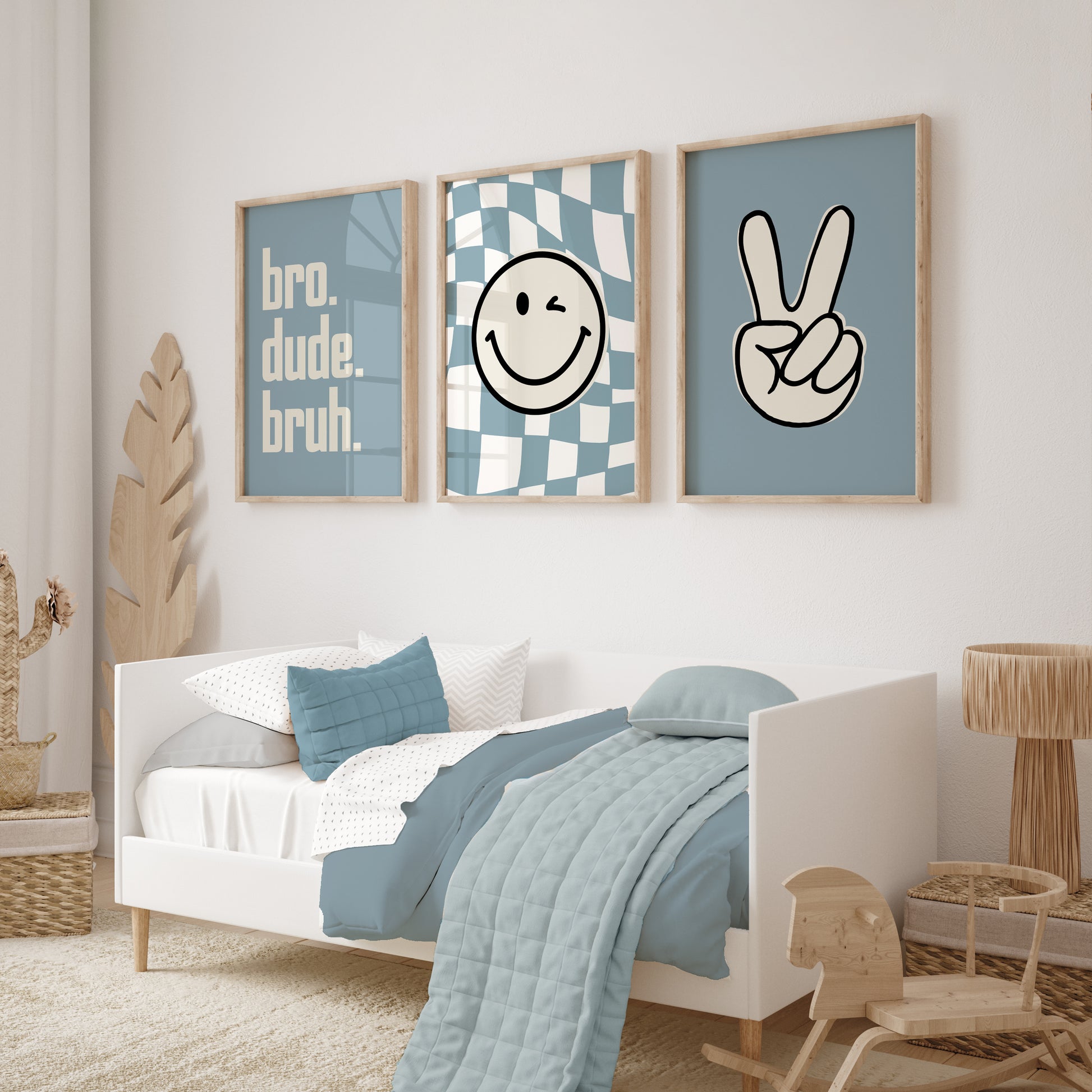 Bro dude bruh prints for boys bedroom in duck egg blue