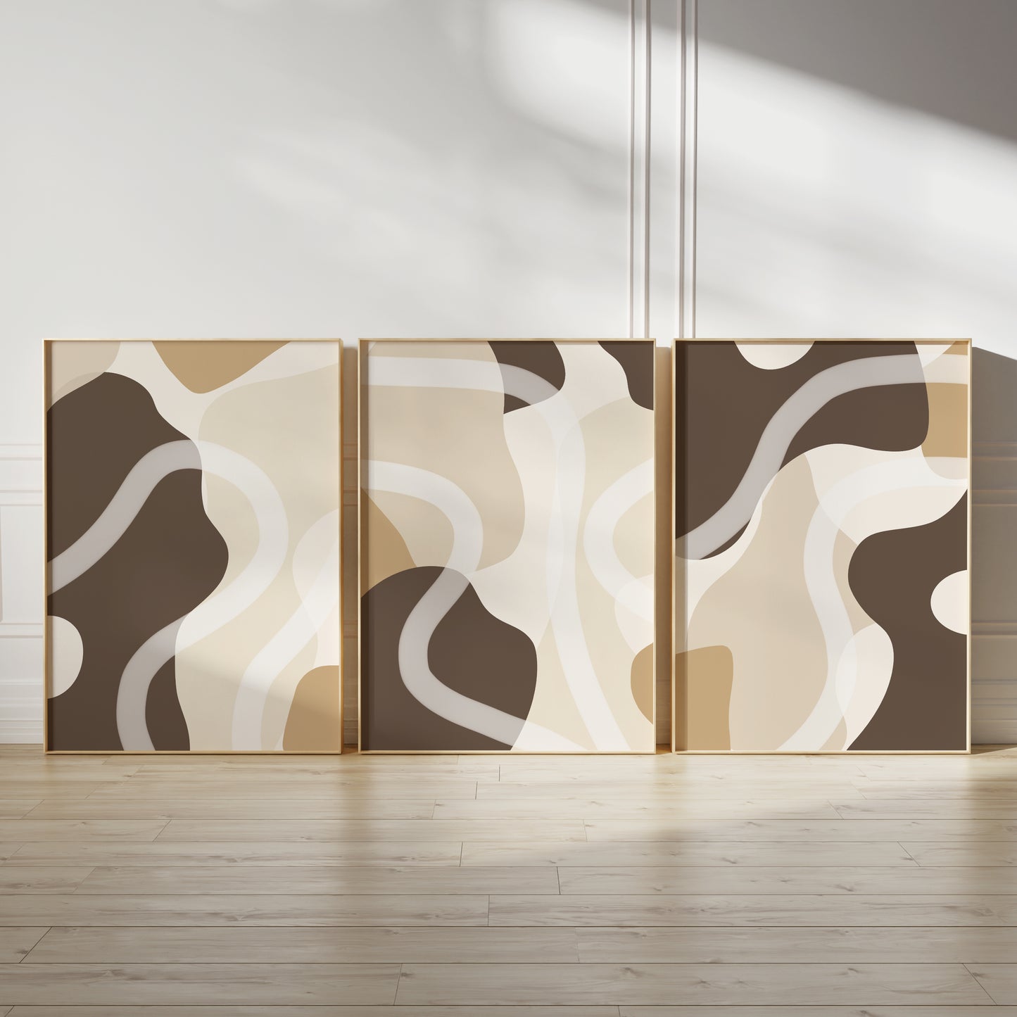 chocolate brown abstract wall art prints, set of three