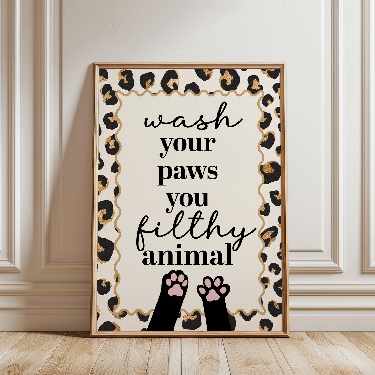 Funny cat bathroom print, wash your paws