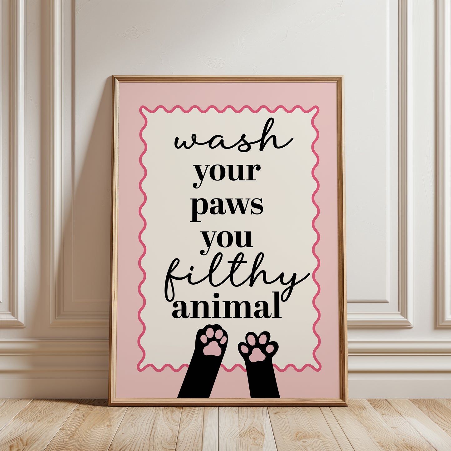 cat bathroom print in pink, WASH YOUR PAWS