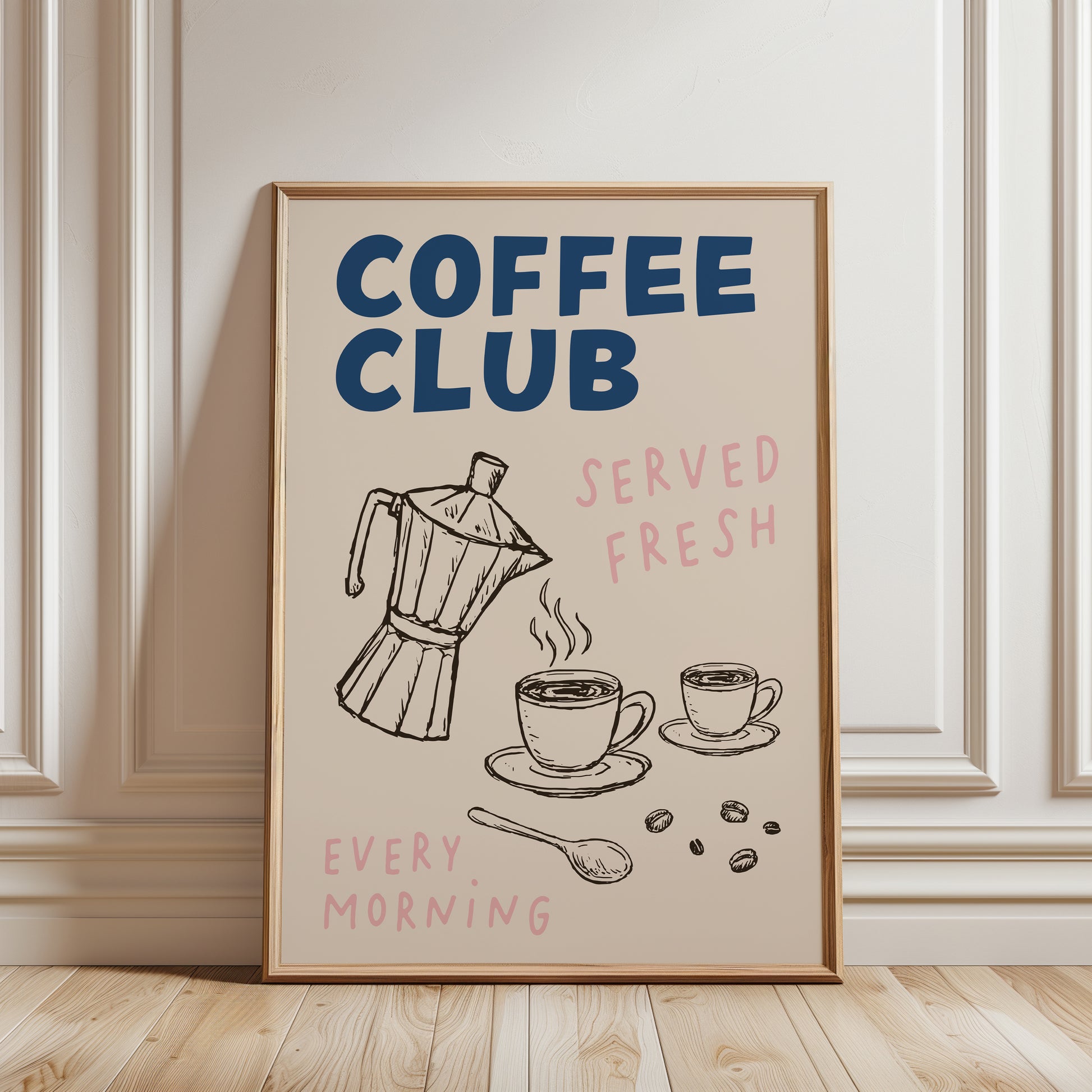 Coffee club kitchen print blue