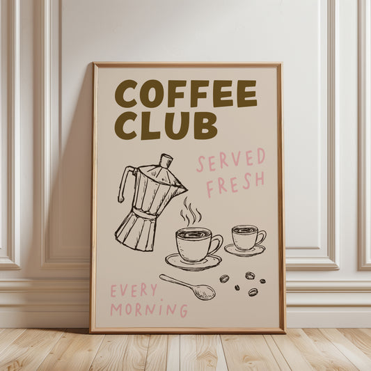 Coffee club kitchen print in brown and beige