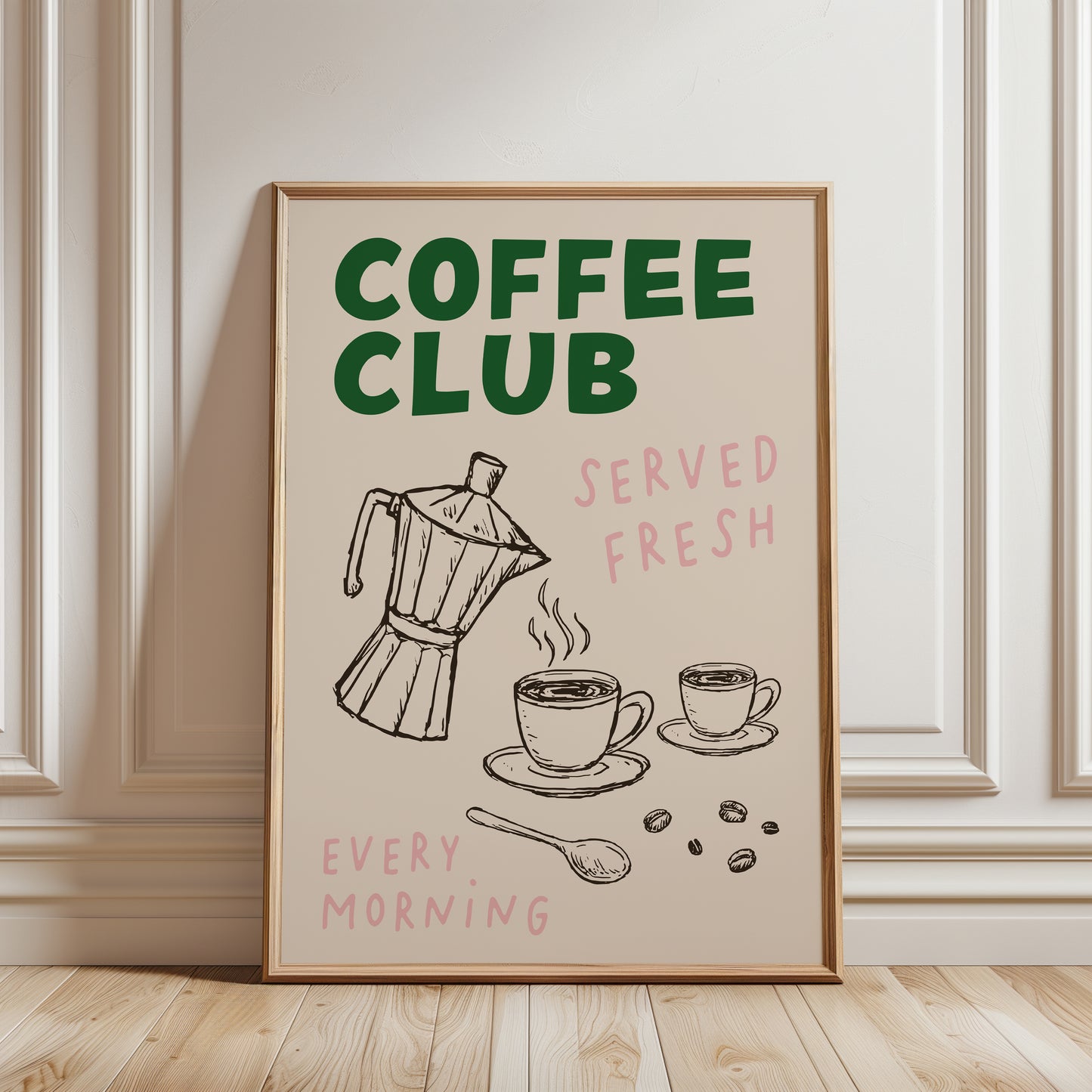 Coffee club kitchen print in green
