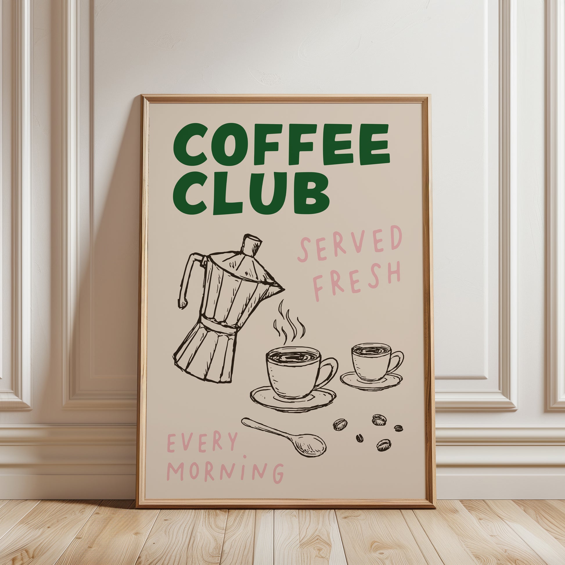 Coffee club kitchen print in green