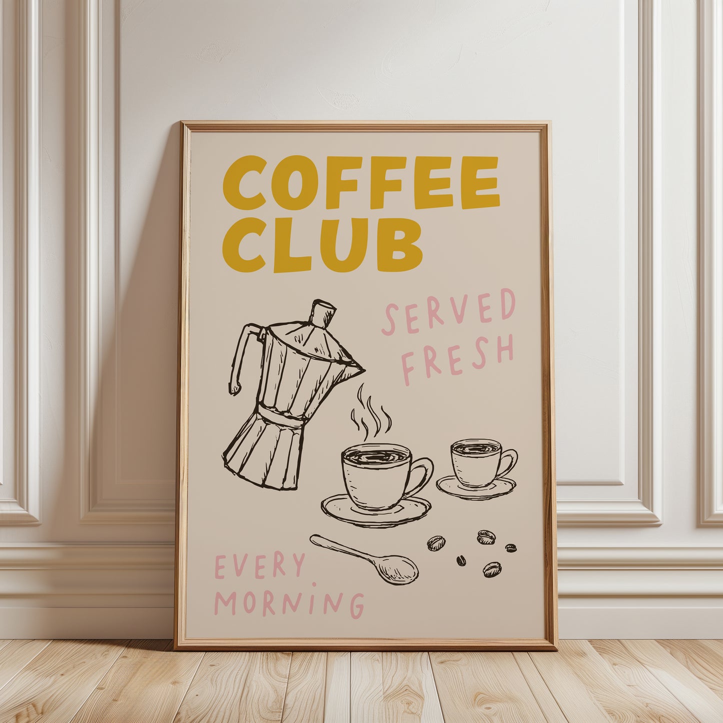 yellow ochre kitchen print, coffee club
