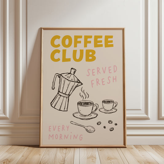yellow ochre kitchen print, coffee club