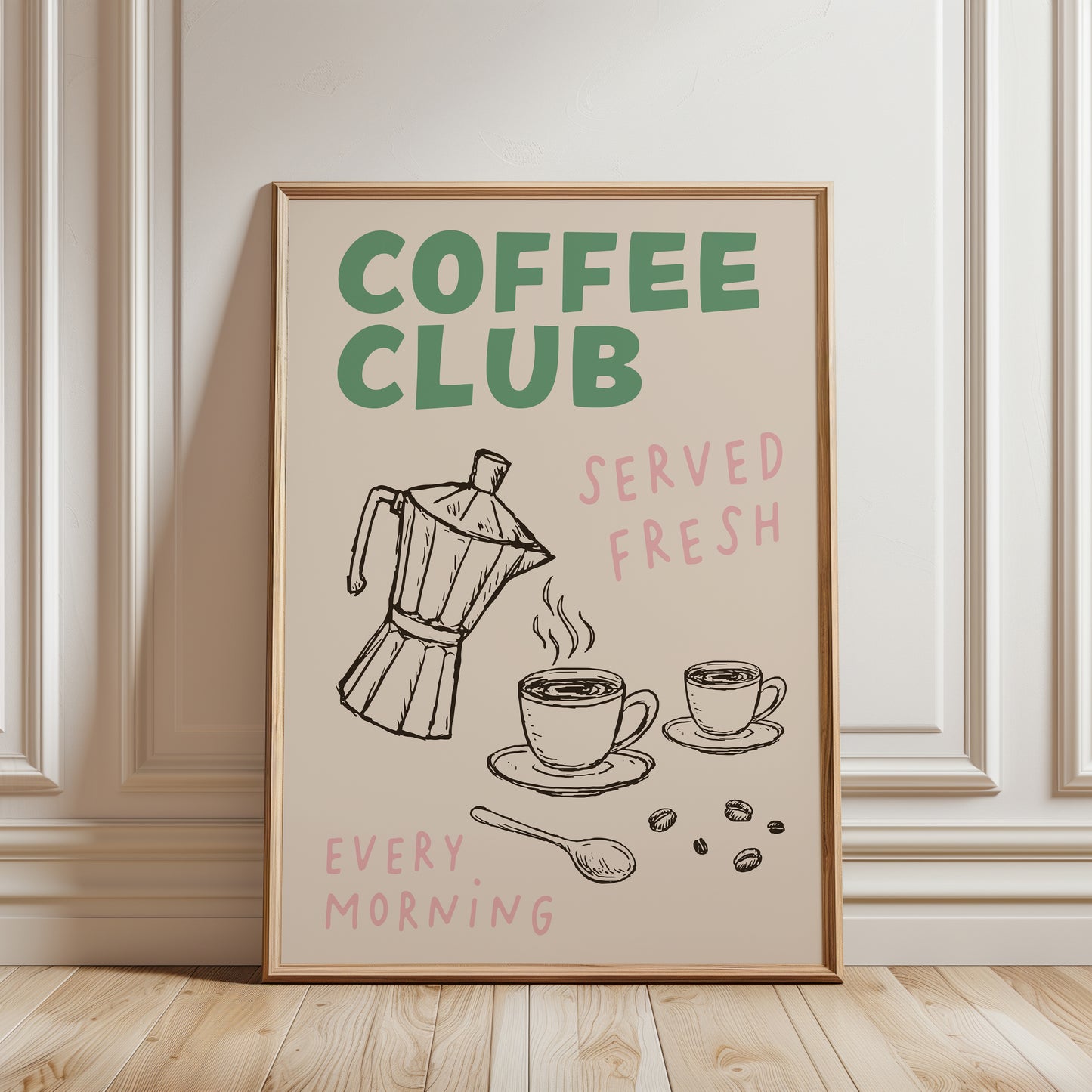 Coffee club kitchen print sage green