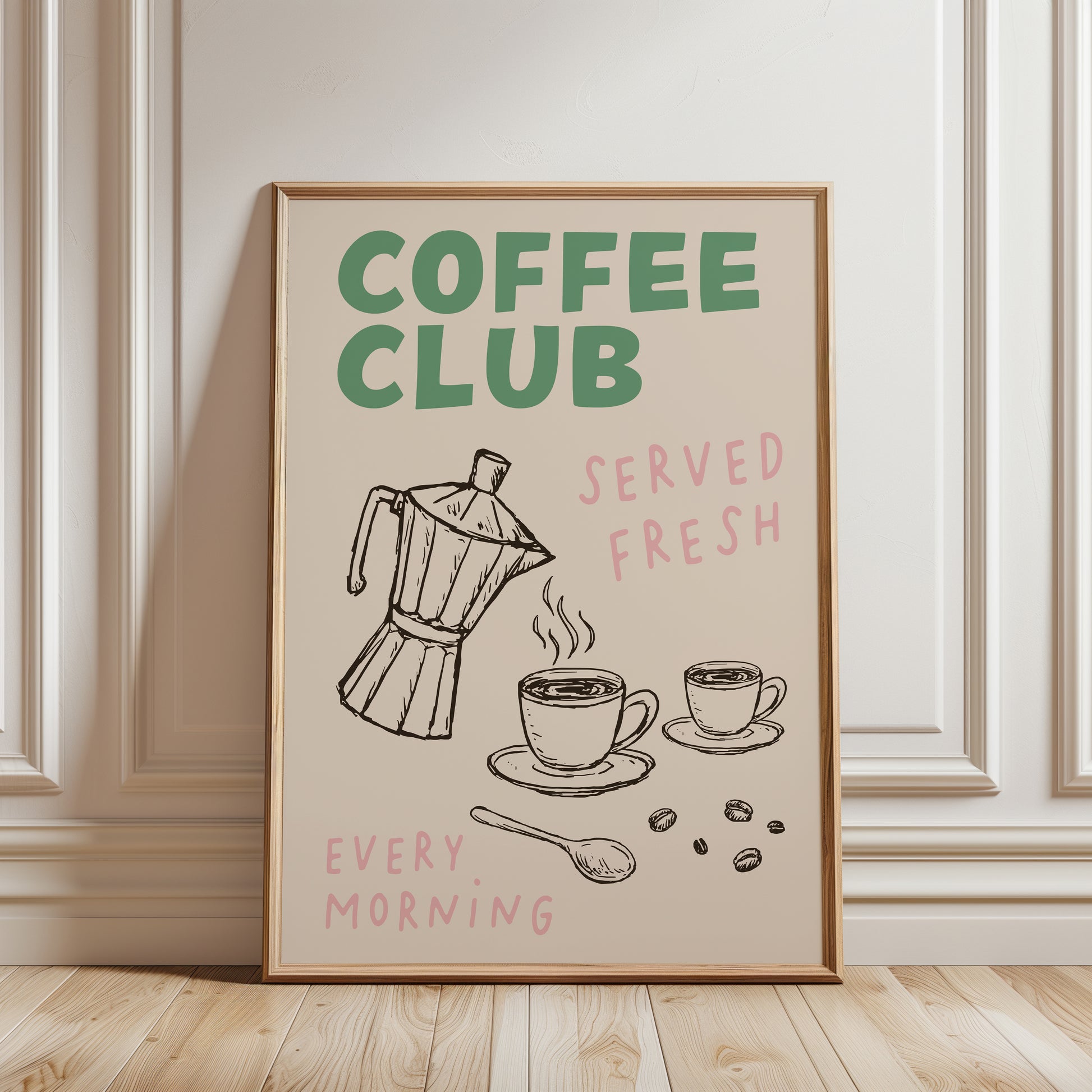 Coffee club kitchen print sage green