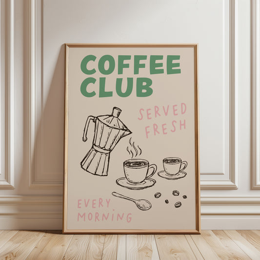 Coffee club kitchen print sage green
