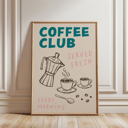 Teal kitchen print ith coffee club print