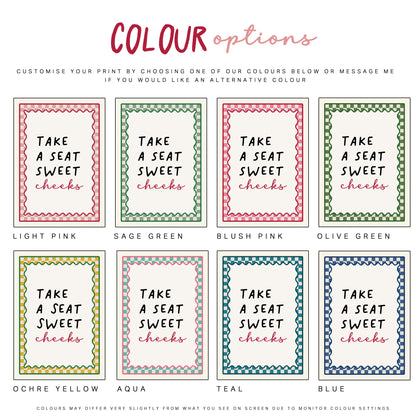 Bathroom print available in 8 colours
