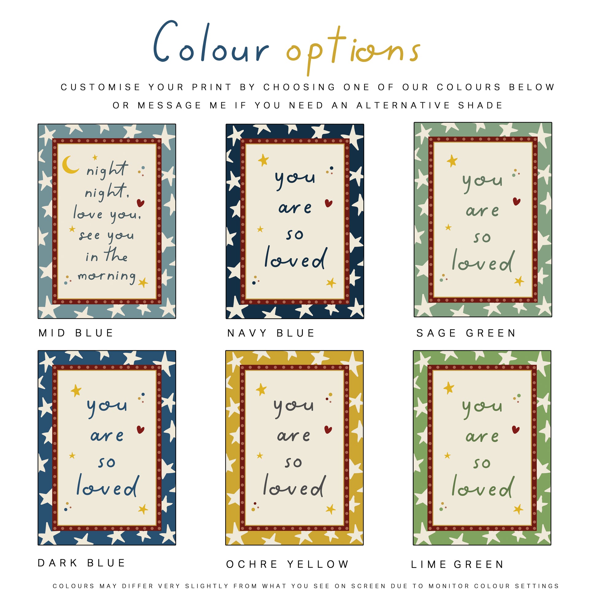 boys bedroom prints, available in 6 colours, you are so loved bedtime quote