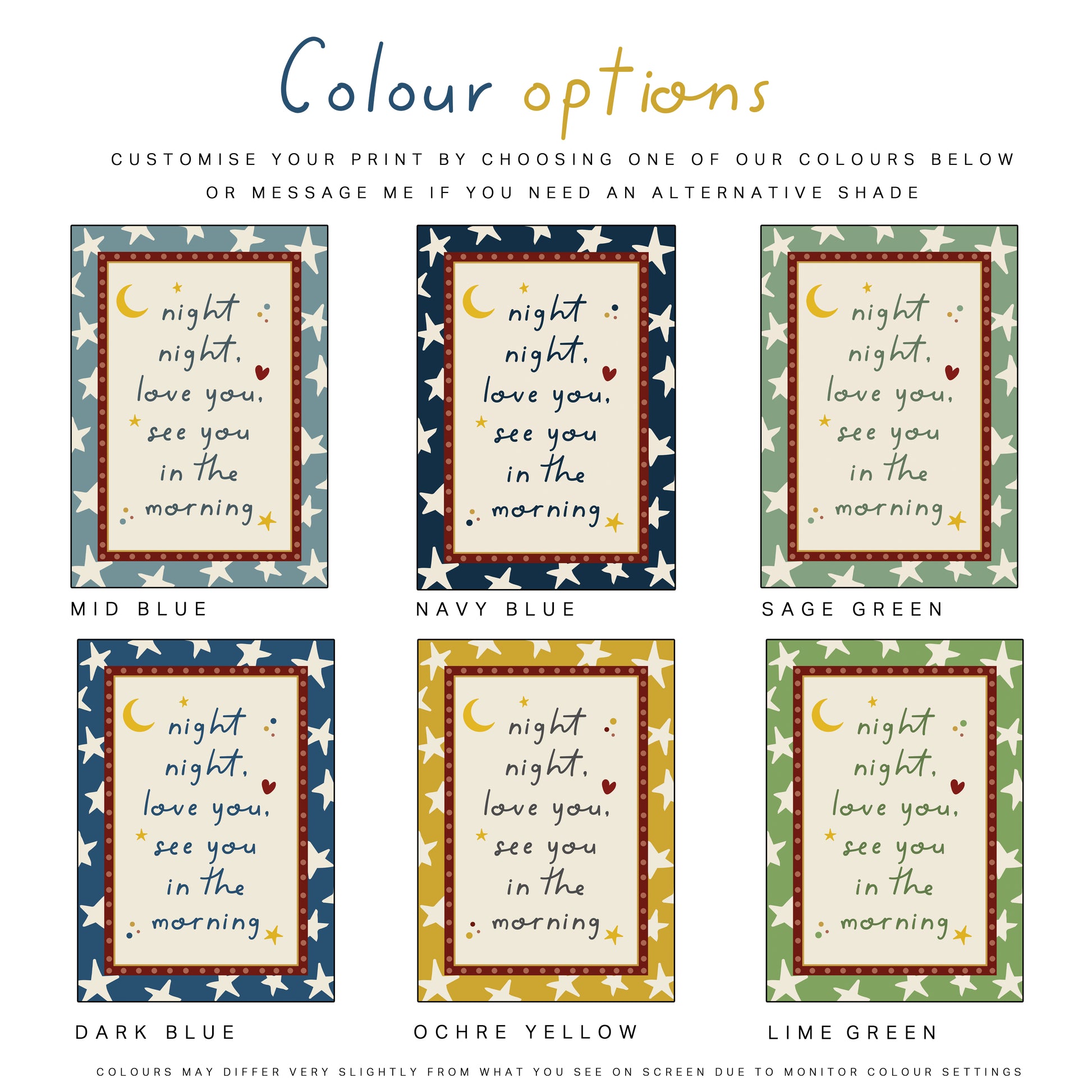boys bedtime picture, available in 6 colours