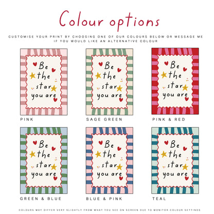 Colour options for fun nursery print