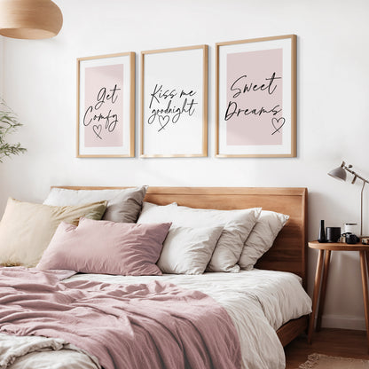 Couples above bed wall art in pink with bedtime quotes