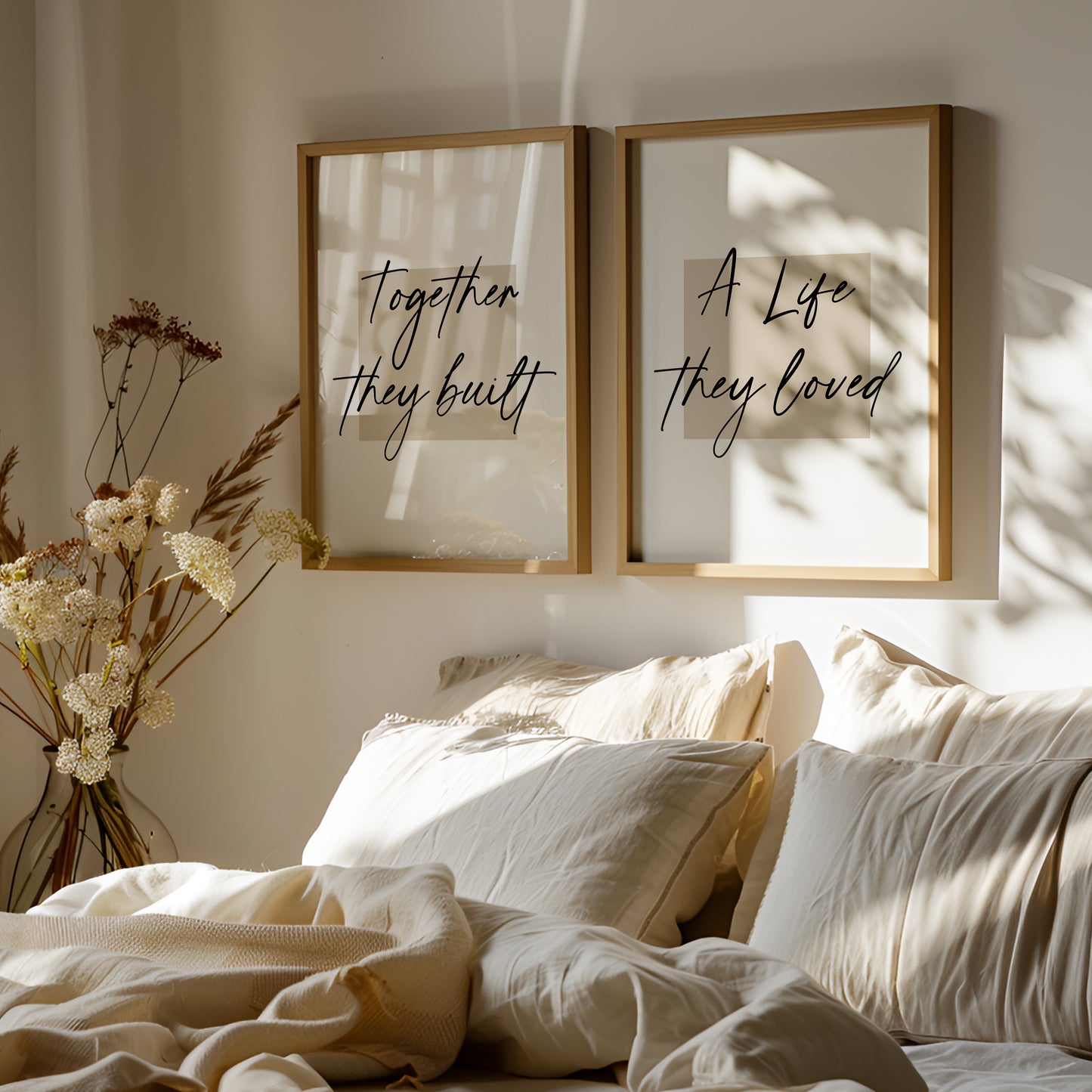 Gift for couple, Set of 2 bedroom prints for couple with quote "TOGETHER THEY BUILT A LIFE THEY LOVED"