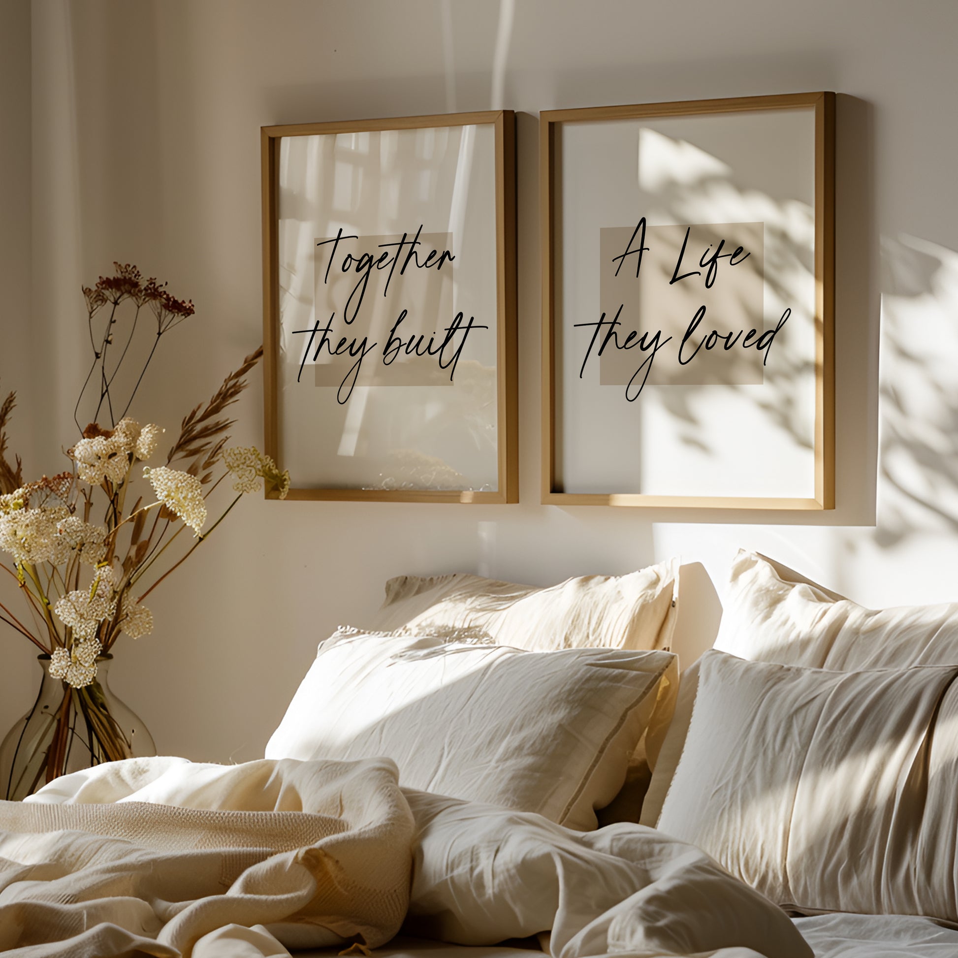 Gift for couple, Set of 2 bedroom prints for couple with quote "TOGETHER THEY BUILT A LIFE THEY LOVED"