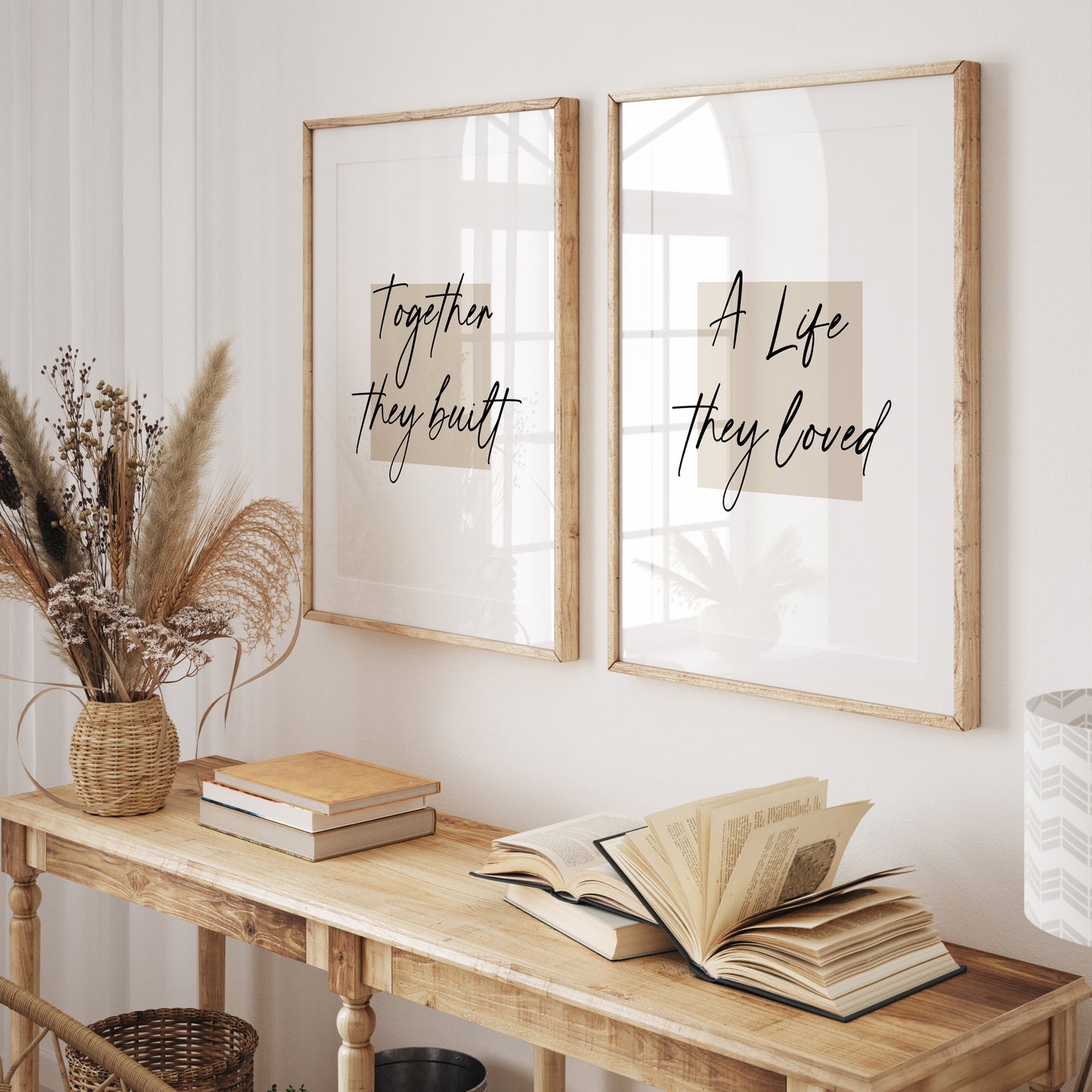 hallway prints for couple with quote "TOGETHER THEY BUILT A LIFE THEY LOVED"