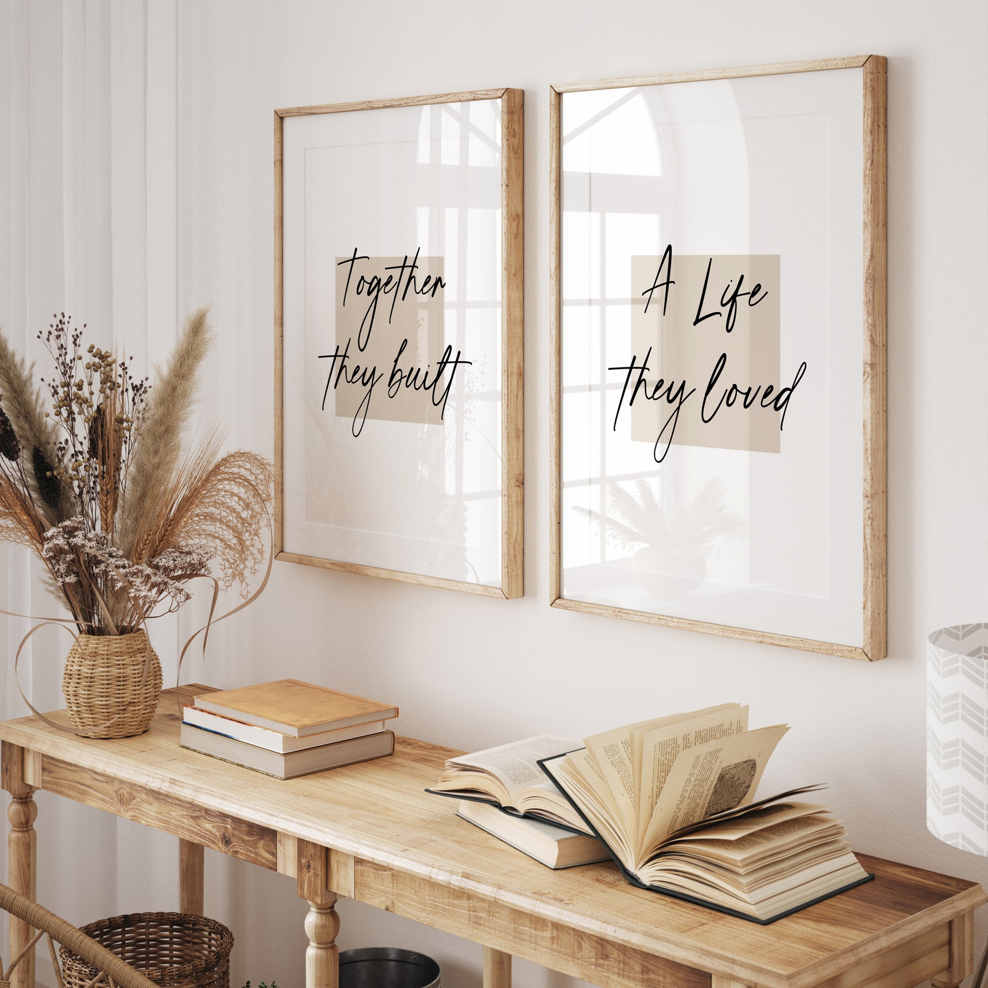 hallway prints for couple with quote "TOGETHER THEY BUILT A LIFE THEY LOVED"