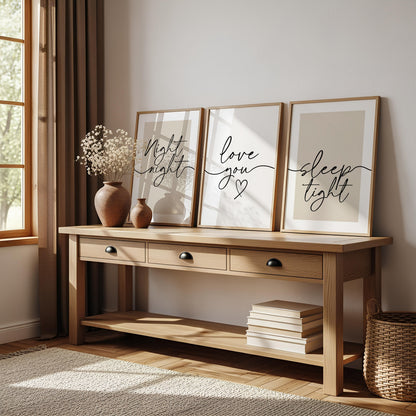 Set of 3 Bedroom Prints, Night Night, Love You, Sleep Tight
