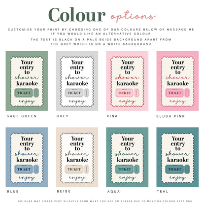 shower karaoke bathroom wall art, choice of 8 colours
