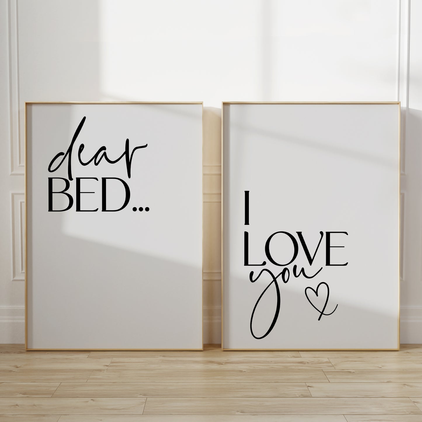Set of two unframed bedroom prints with Quotes DEAR BED I LOVE YOU