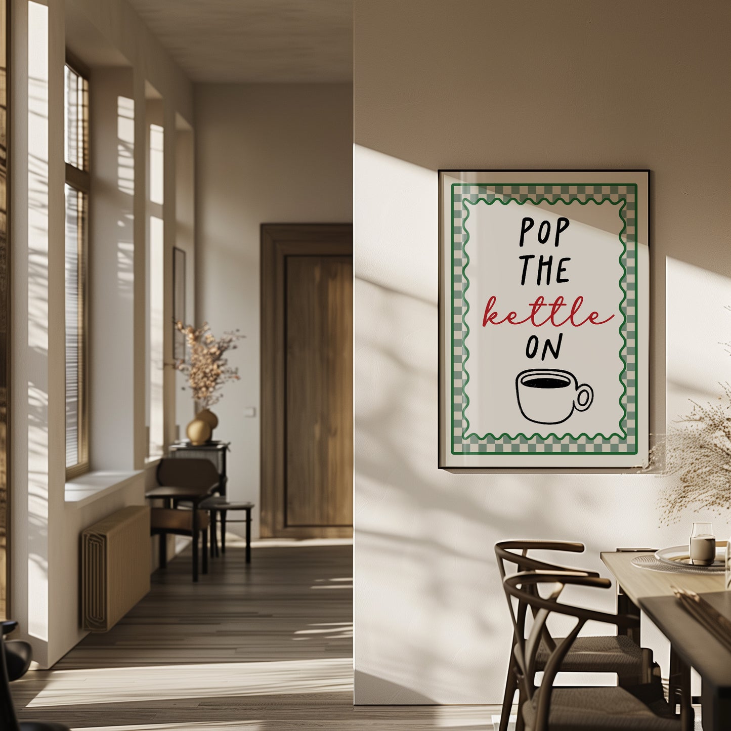 Sage Green Kitchen Print, Pop the Kettle on