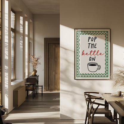 Sage Green Kitchen Print, Pop the Kettle on