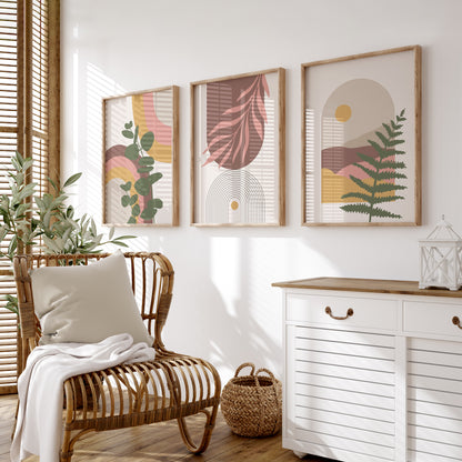 Set of 3 Dusky Pink Boho Wall Art Prints