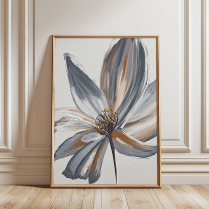 floral wall print in shades of grey and brown