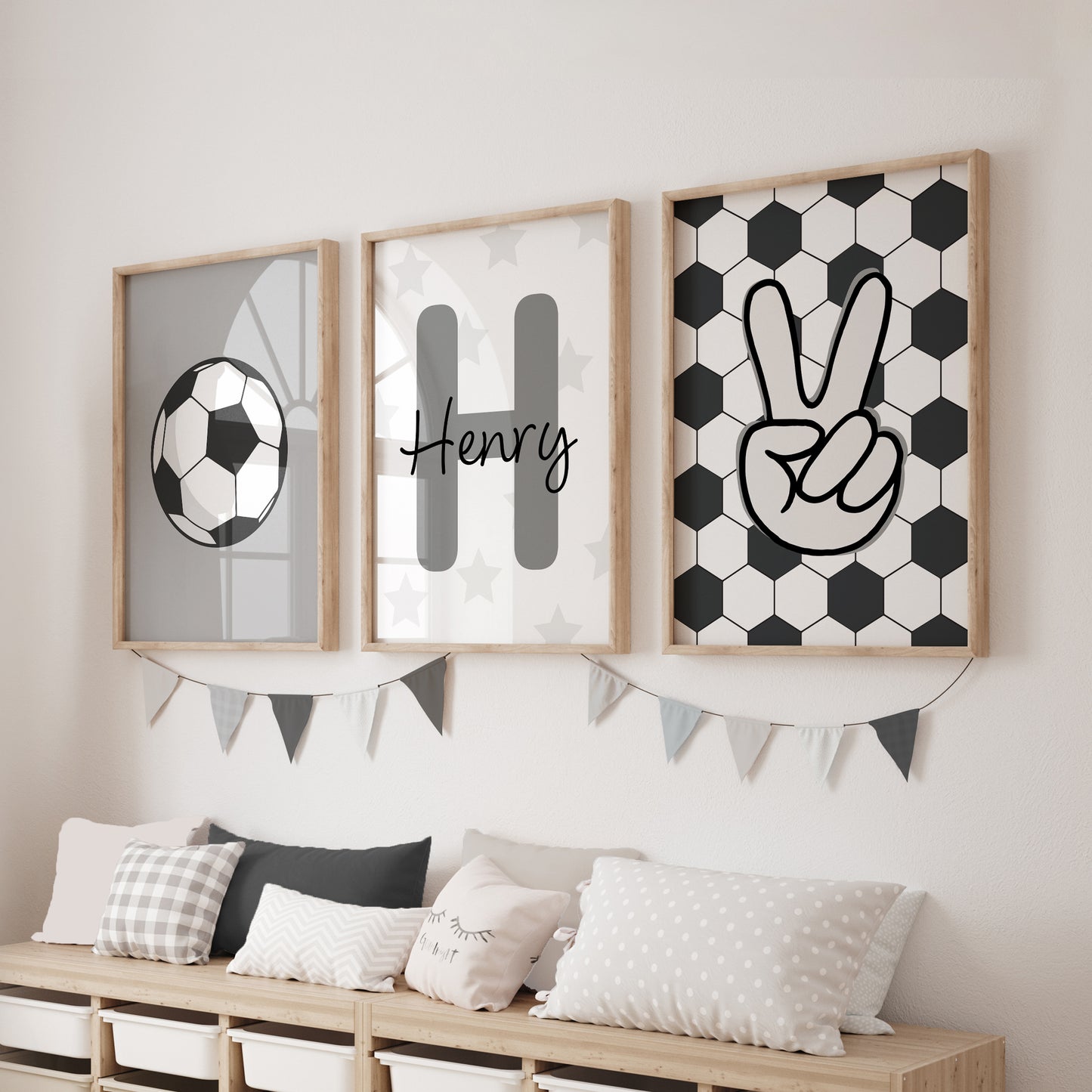 next Grey Football Stars boys bedroom decor, set of 3 wall prints