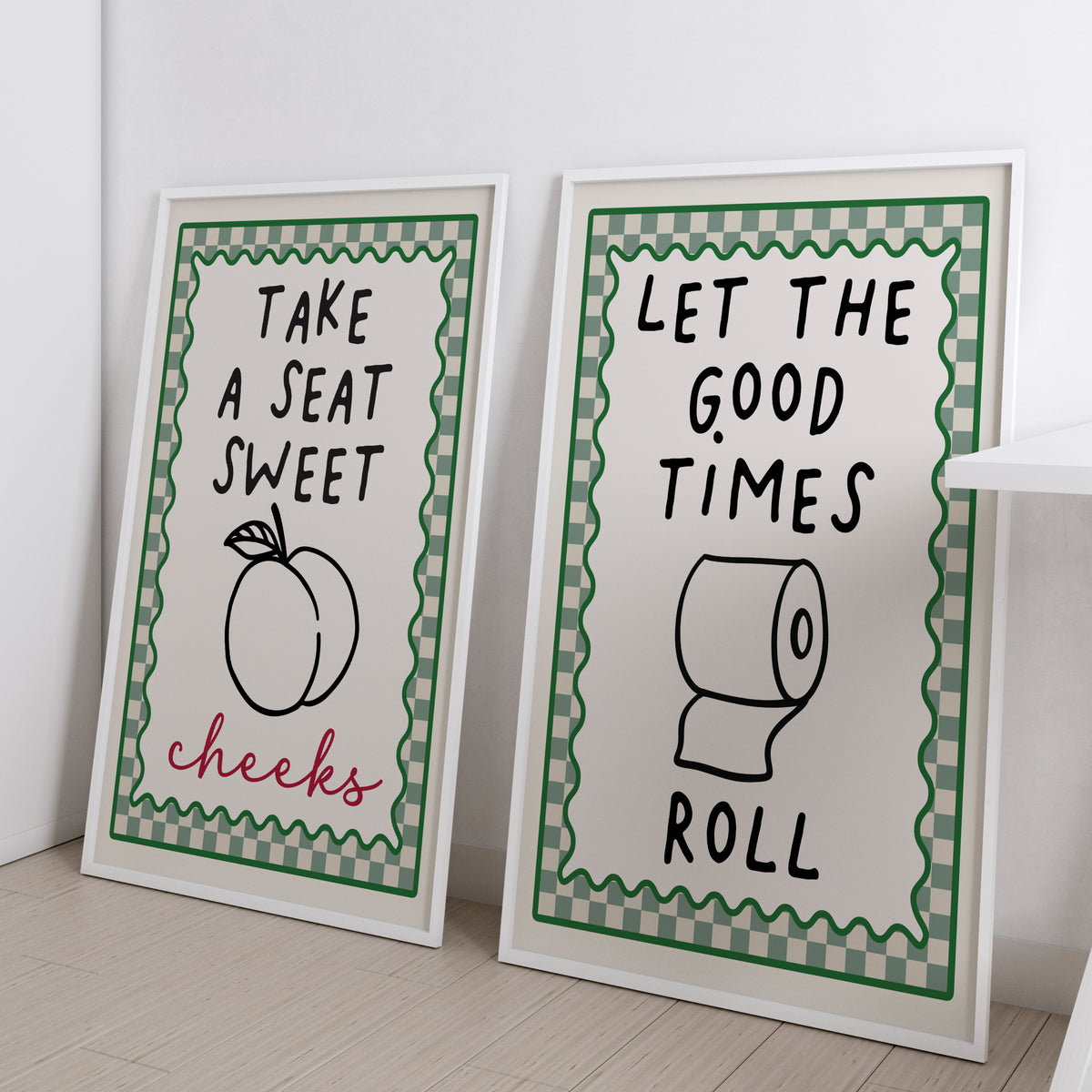 Set of 2 Sage Green Bathroom Art Prints