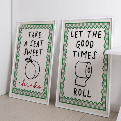 Set of 2 Sage Green Bathroom Art Prints