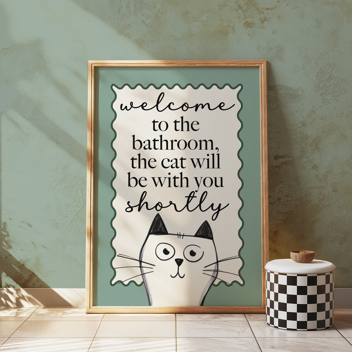 Sage Green Bathroom Print, Funny Cat Print