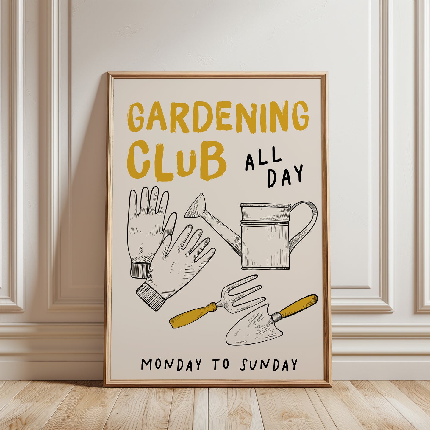Gardening gift, gardening club wall print ready to frame with gardening tool illustrations