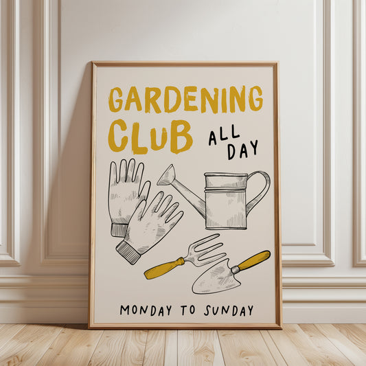 Gardening gift, gardening club wall print ready to frame with gardening tool illustrations