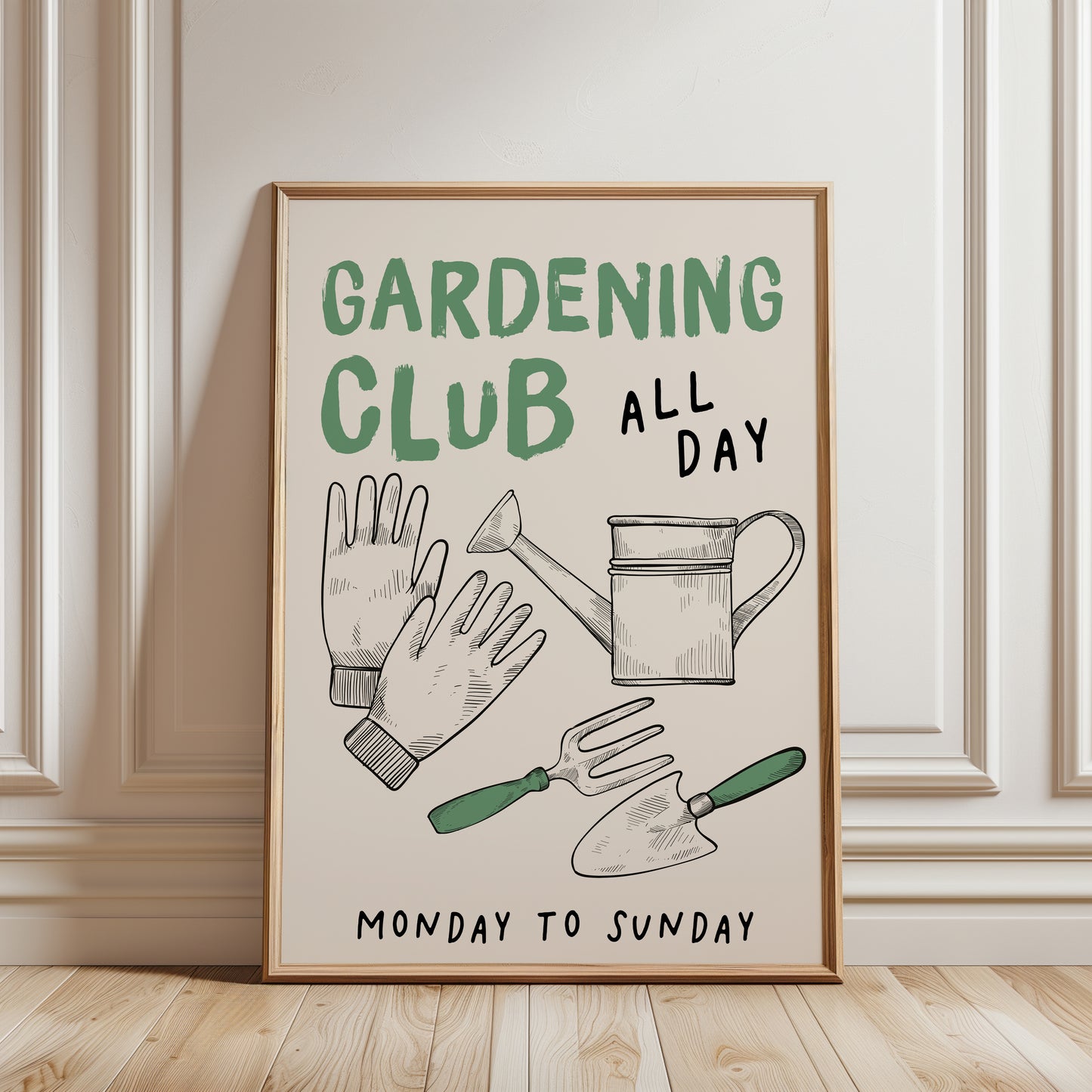 Gardening gift, gardening club wall print ready to frame with gardening tool illustrations