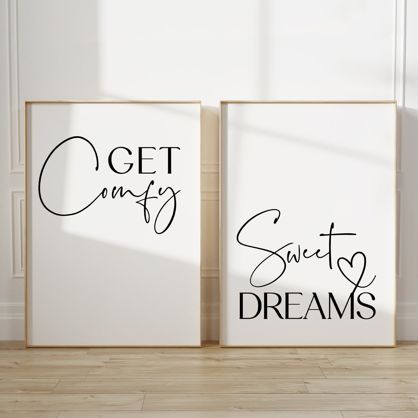 Set of 2 bedroom prints with quotes GET COMFY and SWEET DREAMS