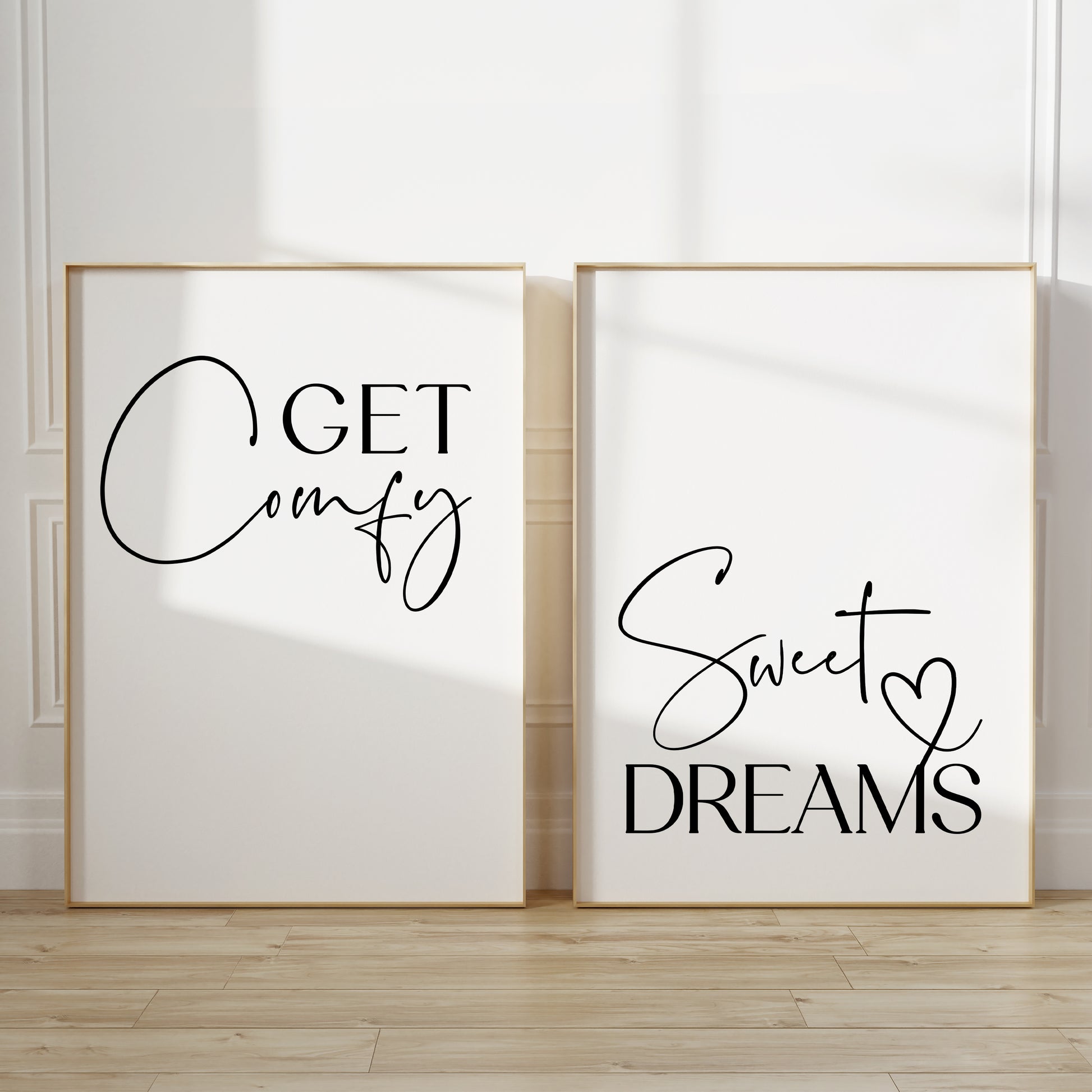 Set of 2 bedroom prints with quotes GET COMFY and SWEET DREAMS