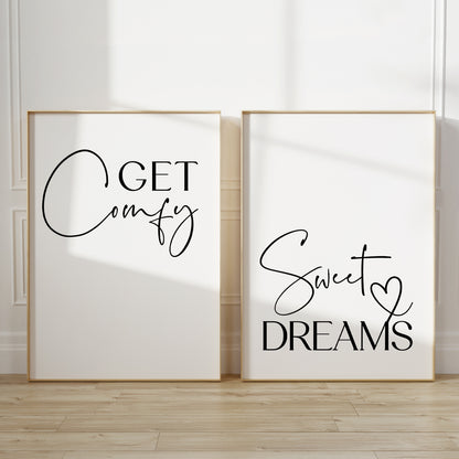 Set of 2 bedroom prints with quotes GET COMFY and SWEET DREAMS