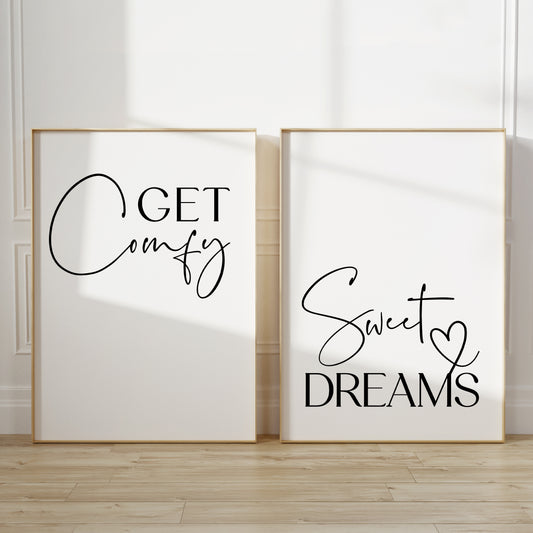 Set of 2 bedroom prints with quotes GET COMFY and SWEET DREAMS