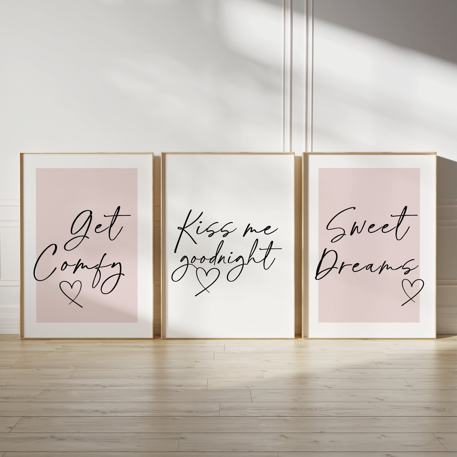 Get comfy quote bedroom prints in pink