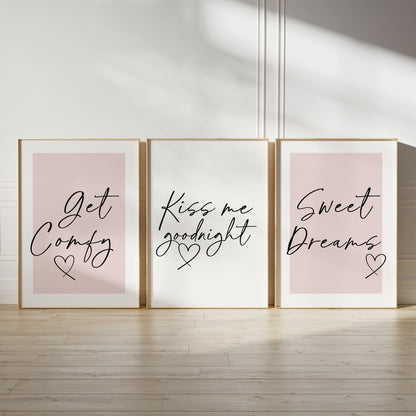 Get comfy quote bedroom prints in pink